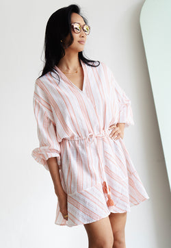 Apostrophe The Label Florence Drawstring Dress - Orange/White