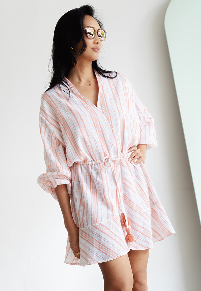 Apostrophe The Label Florence Drawstring Dress - Orange/White