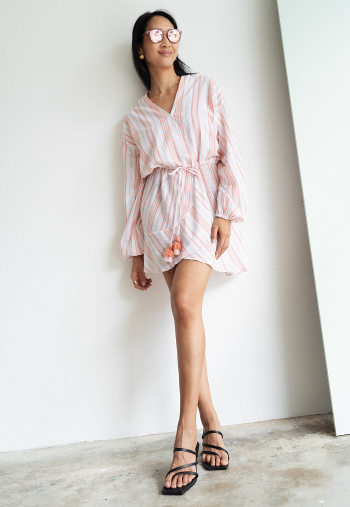 Apostrophe The Label Florence Drawstring Dress - Orange/White