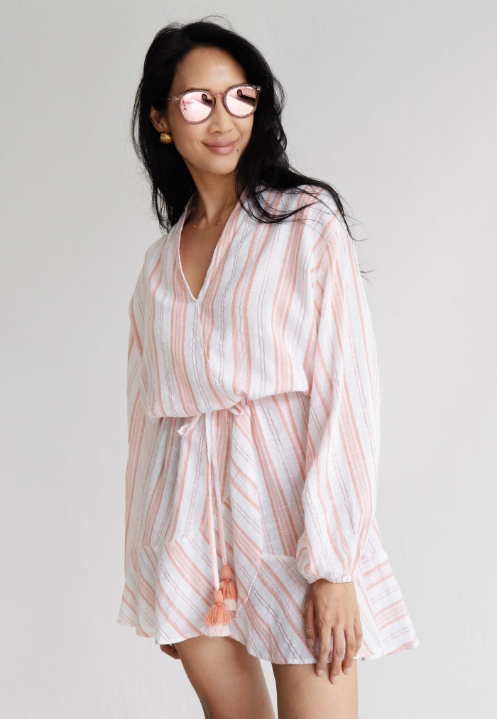 Apostrophe The Label Florence Drawstring Dress - Orange/White