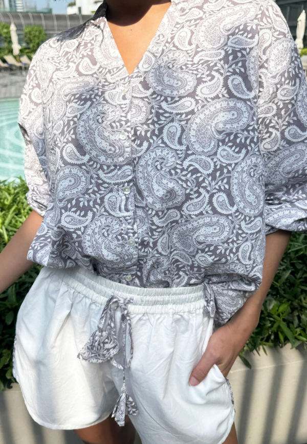 Apostrophe The Label Hamptons Paisely Shorts Set - Grey