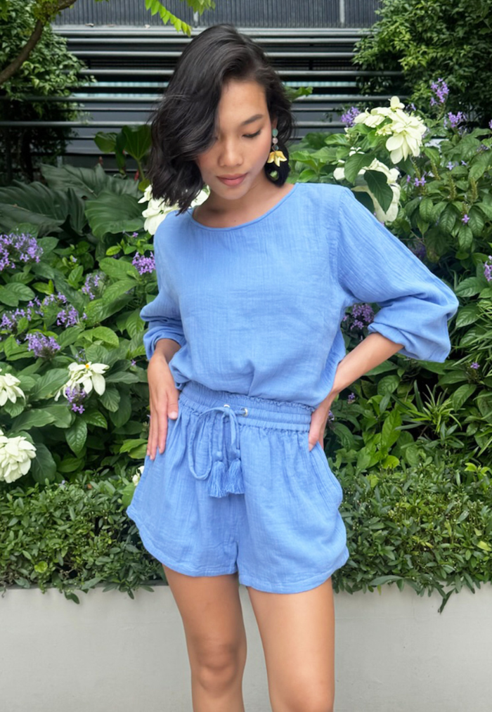 Apostrophe The Label Monica Solid Shorts Set - Periwinkle