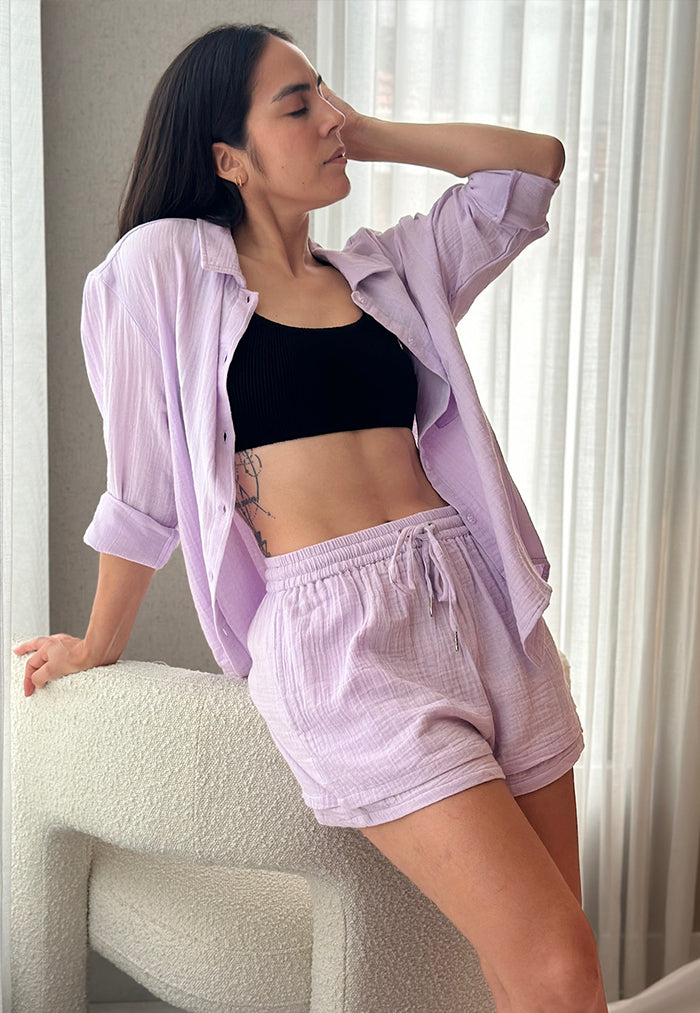 Apostrophe The Label Tulum Shirt and Shorts Set - Lilac
