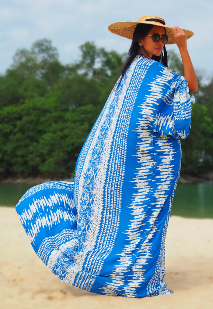 BaeBeeBoo Tribal Blue Long Kimono