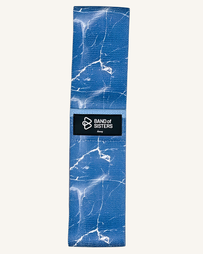 A blue fabric booty band with a non-slip hold