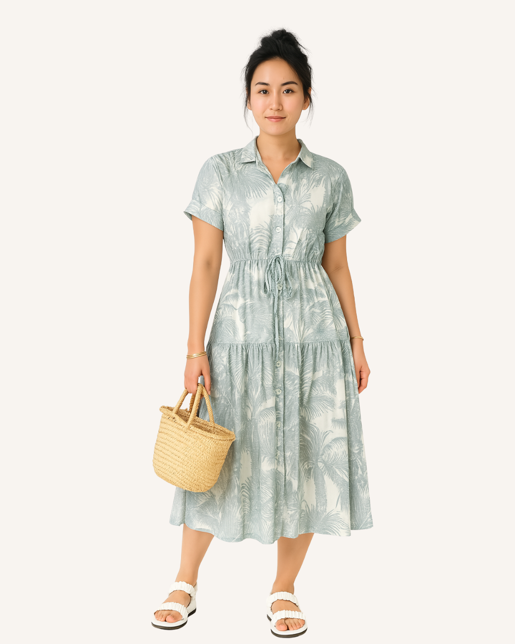 Vine and Branches Debra Dress - Grey Palm