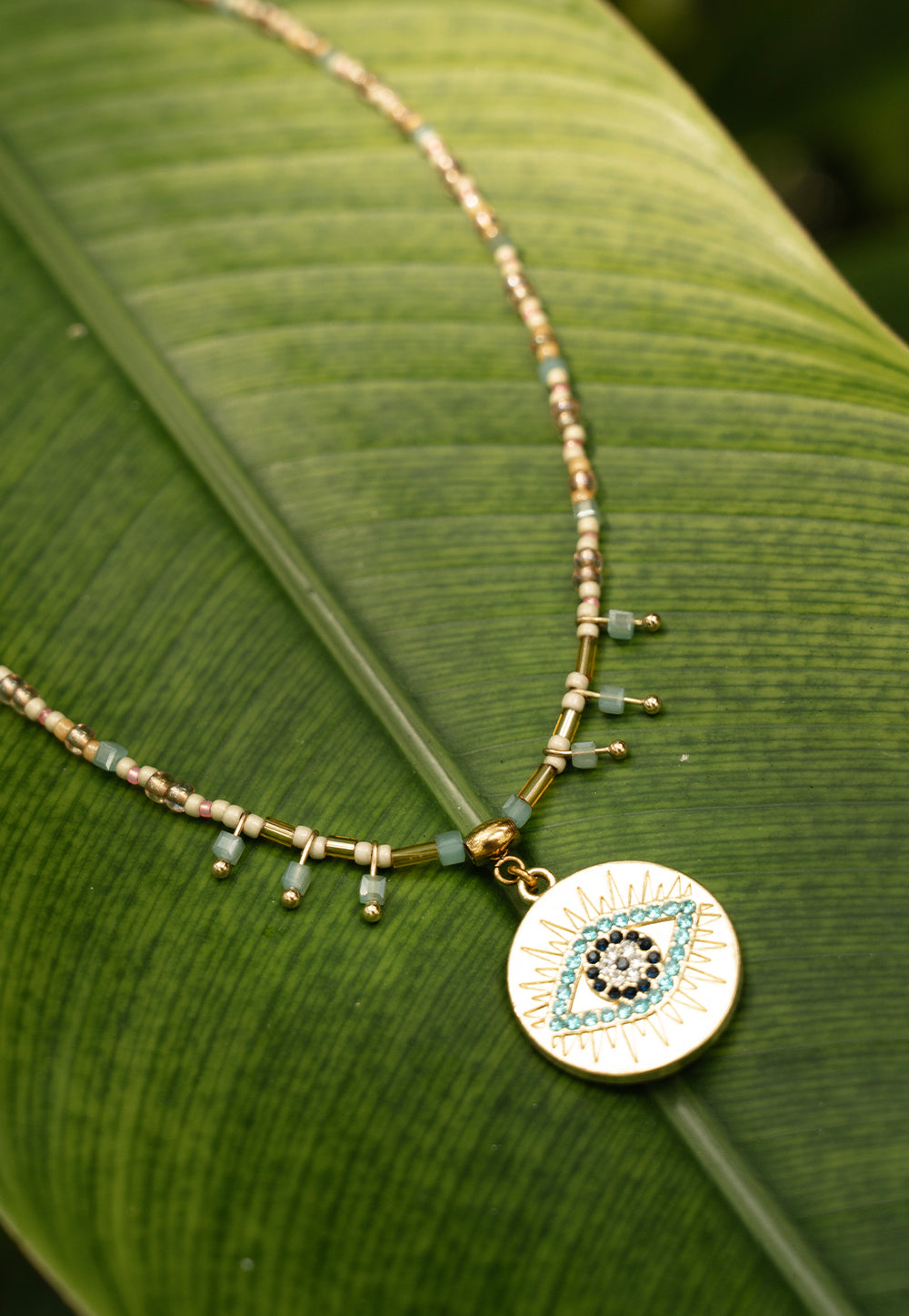Envet Beaded Pendant Necklace - Biscotti