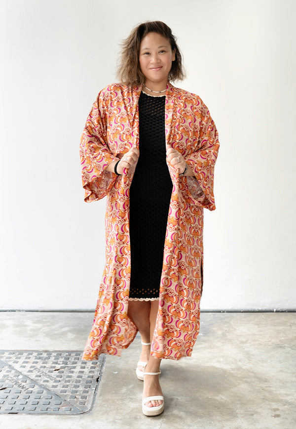 Dahlia Maxi Kimono - Tangerine Groovy