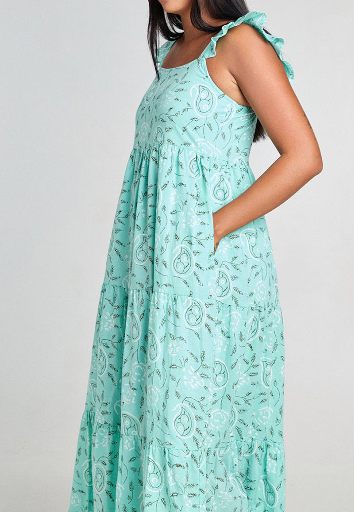 Indii Breeze Amalie Frill Maxi Dress - Mint Boteh