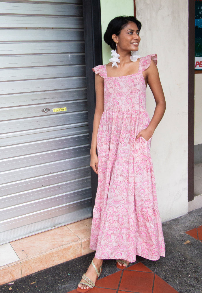 Indii Breeze Amalie Frill Maxi Dress - Pink Lotus