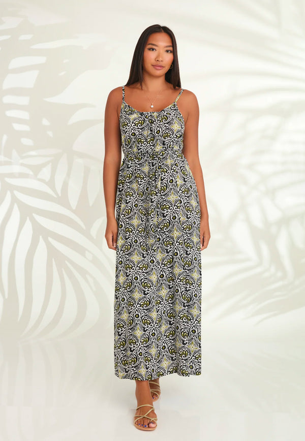 Indii Breeze Cami Plain Maxi Dress with Belt - Batik Black