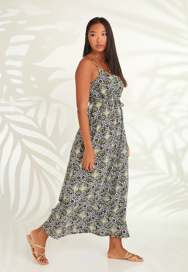 Indii Breeze Cami Plain Maxi Dress with Belt - Batik Black