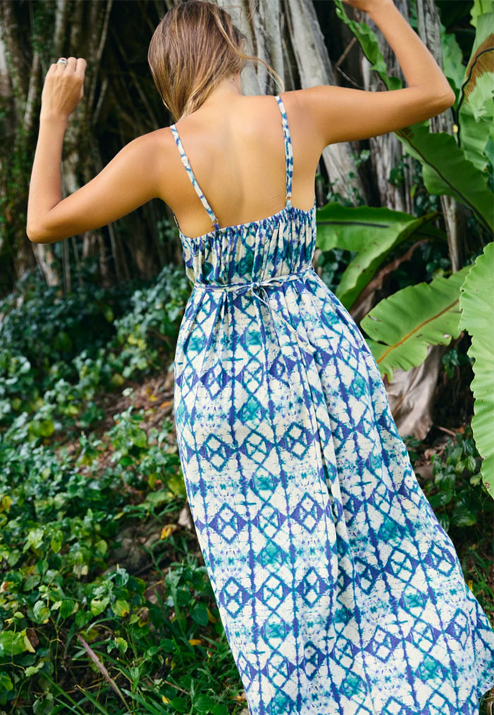 Indii Breeze Cami Plain Maxi Dress with Belt - Diamond Tie-Dye