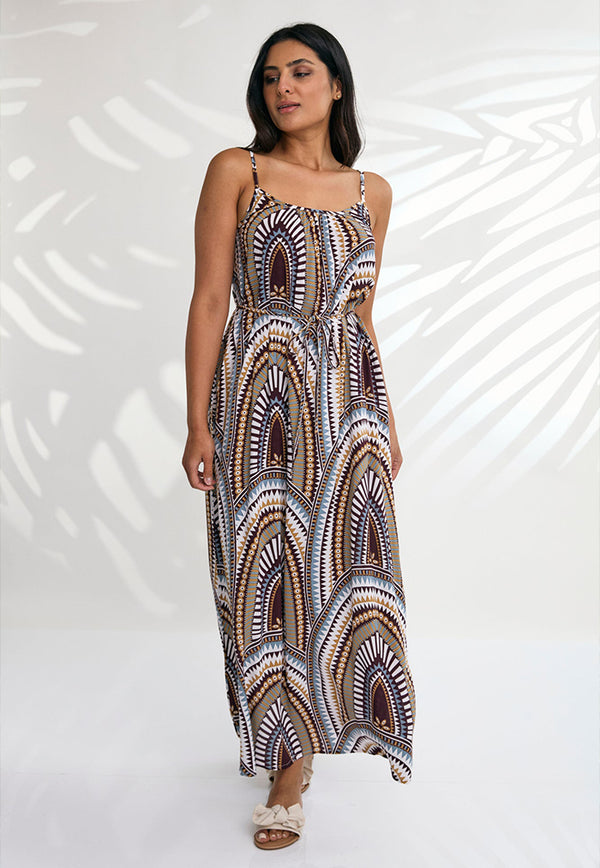 Indii Breeze Cami Plain Maxi Dress with Belt - Roma