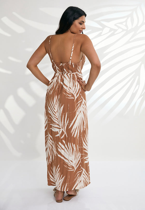 Indii Breeze Cami Plain Maxi Dress with Belt - Maui Beige