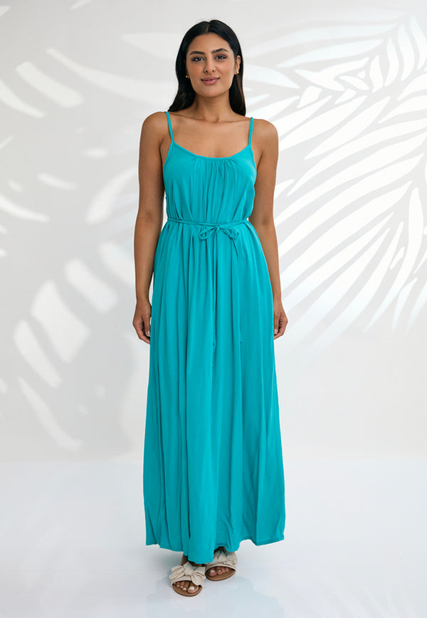 Indii Breeze Cami Plain Maxi Dress with Belt - Tosca