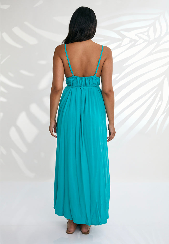 Indii Breeze Cami Plain Maxi Dress with Belt - Tosca