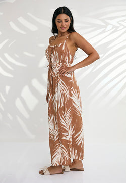 Indii Breeze Cami Plain Maxi Dress with Belt - Maui Beige