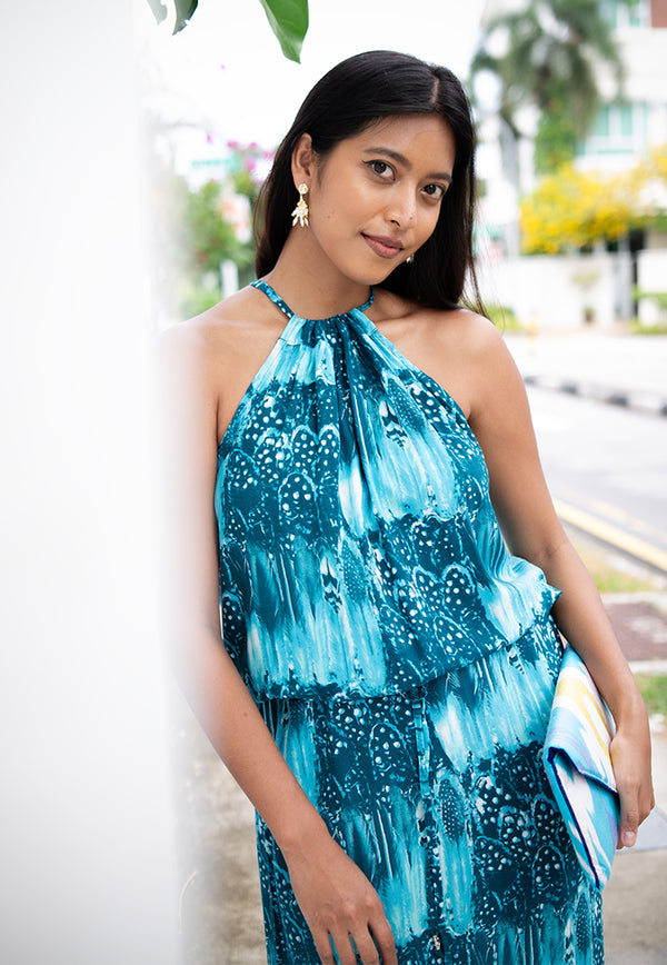 Indii Breeze Susan Halter Maxi Dress - Dove Blue