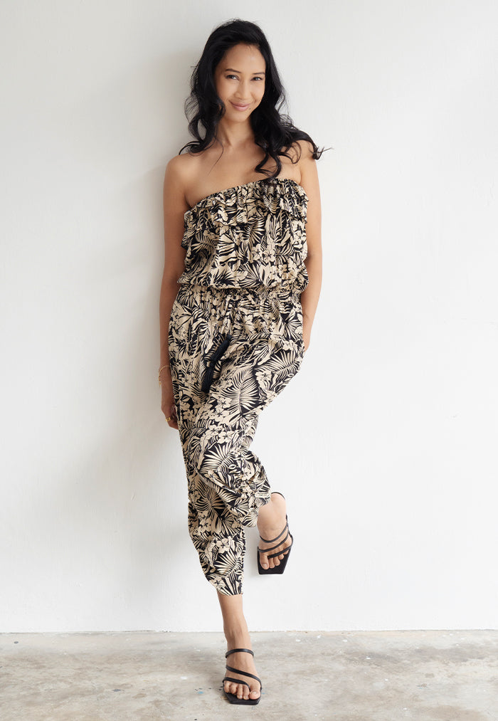 Indii Breeze Jenny Strapless Jumpsuit - Sepia Fern