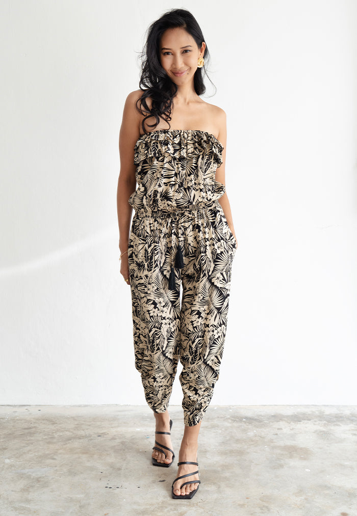 Indii Breeze Jenny Strapless Jumpsuit - Sepia Fern