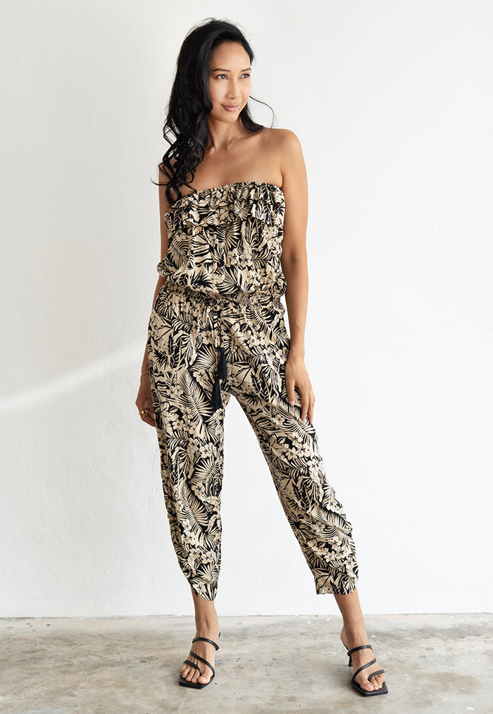 Indii Breeze Jenny Strapless Jumpsuit - Sepia Fern