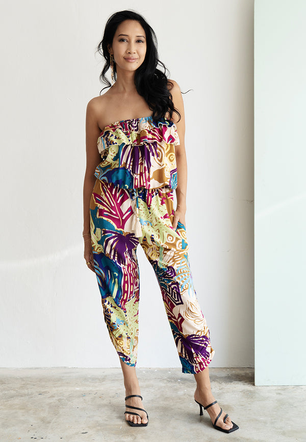 Indii Breeze Jenny Strapless Jumpsuit - Tropical Burst