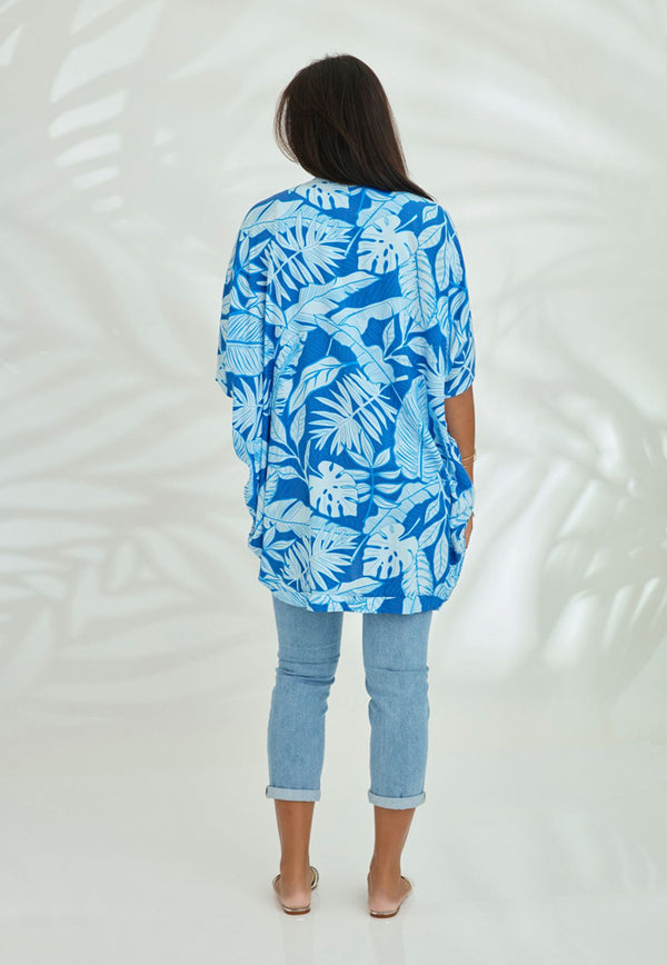 Indii Breeze Short Kimono - Blue Palm