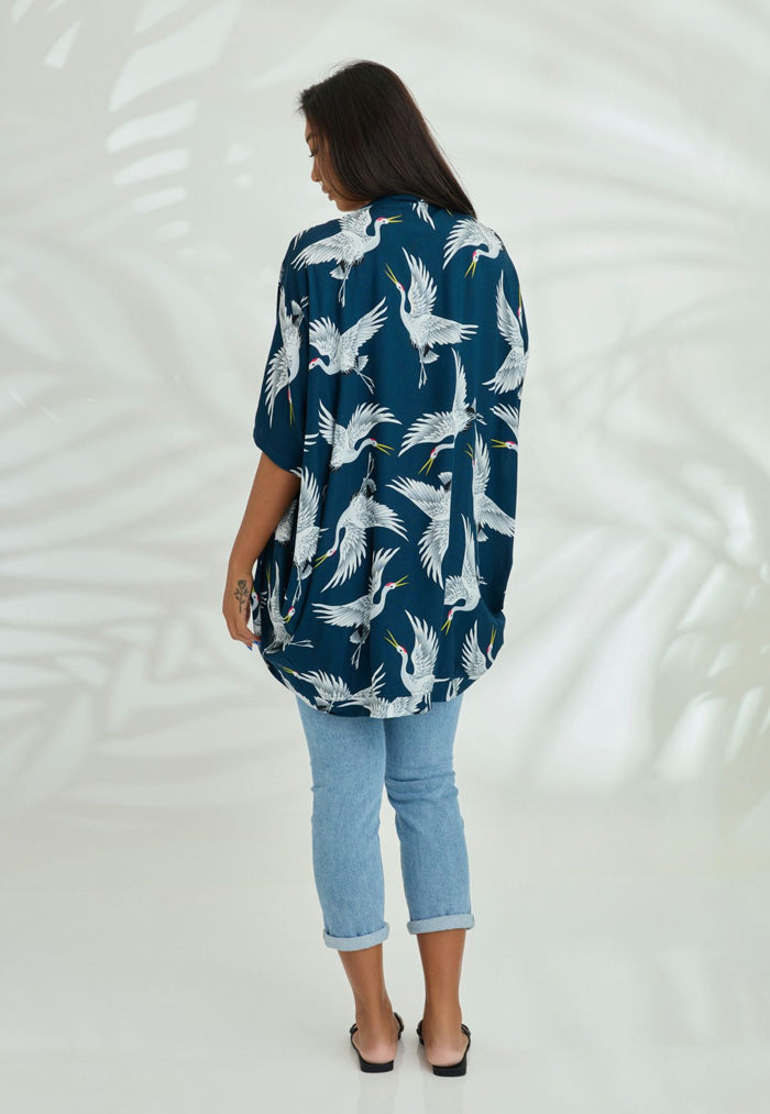 Indii Breeze Short Kimono - Crane Navy
