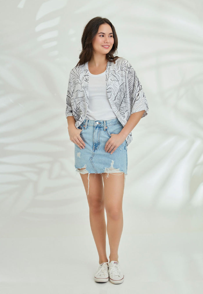 Indii Breeze Crop Kimono - White Palm