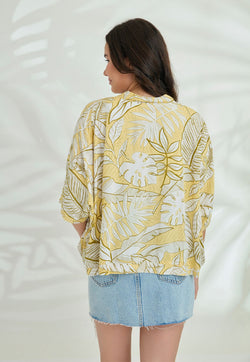 Indii Breeze Crop Kimono - Yellow Palm