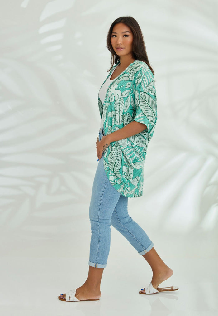 Indii Breeze Short Kimono - Green Palm