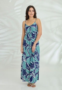 Indii Breeze Cami Plain Maxi Dress with Belt - Abby Green