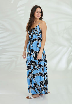 Indii Breeze Cami Plain Maxi Dress with Belt - Abby Light Blue