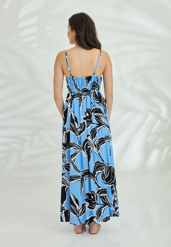 Indii Breeze Cami Plain Maxi Dress with Belt - Abby Light Blue