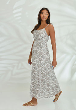 Indii Breeze Cami Plain Maxi Dress with Belt - Diamond Brown