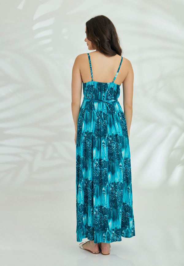 Indii Breeze Cami Plain Maxi Dress with Belt - Dove Blue