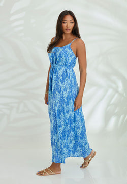 Indii Breeze Cami Plain Maxi Dress with Belt - River Blue