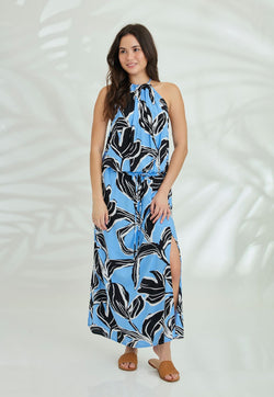 Indii Breeze Susan Halter Maxi Dress - Abby Light Blue
