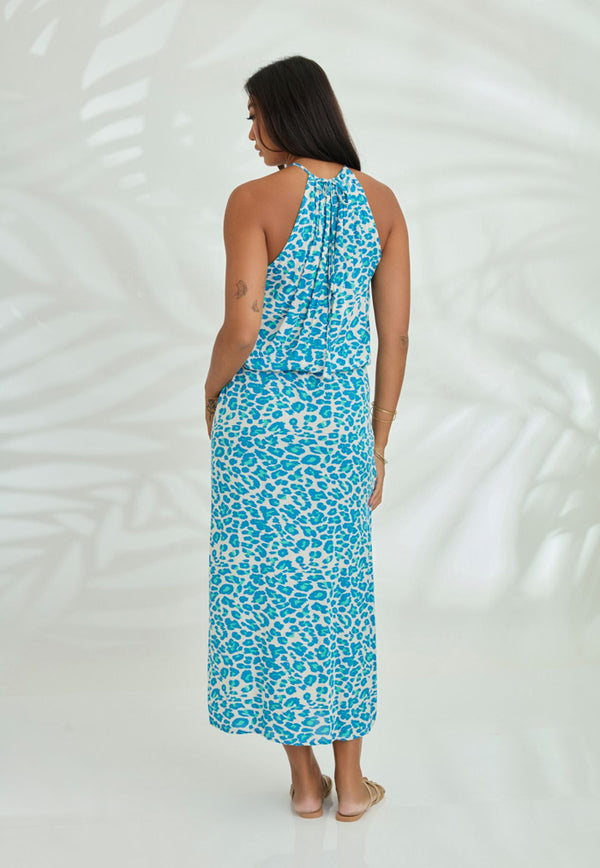 Indii Breeze Susan Halter Maxi Dress - Cheetah Green