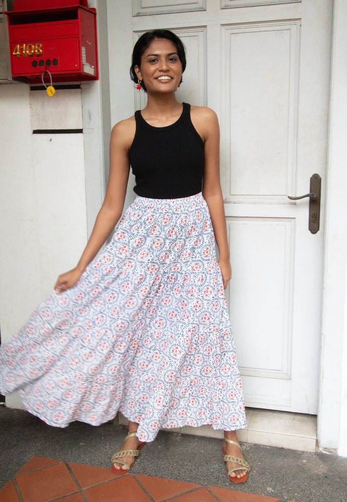 Indii Breeze Millie Tiered Skirt - Laal Suman