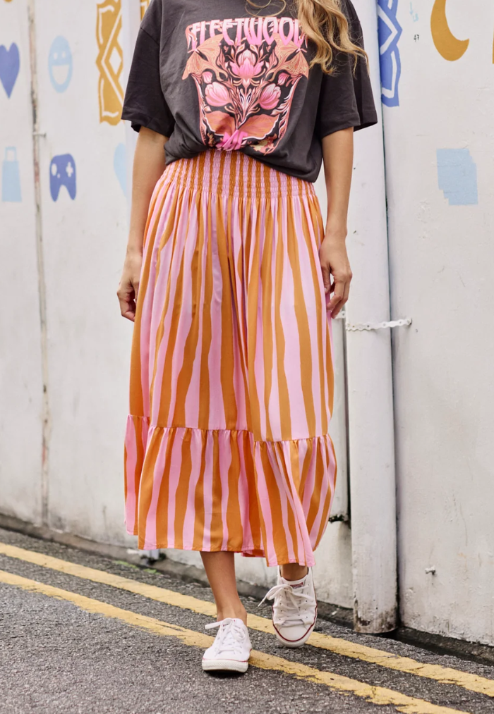 Indii Breeze Stella Skirt - Stripe Orange