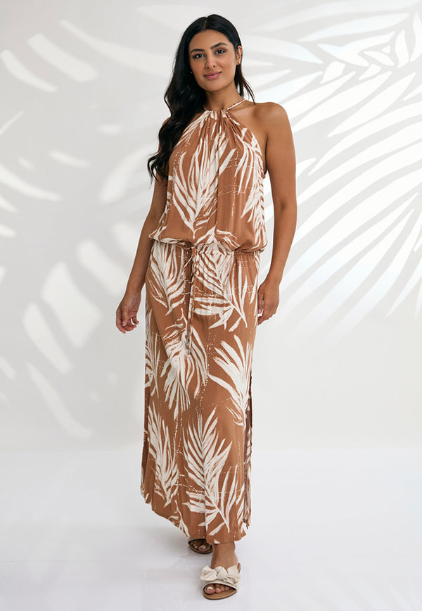 Indii Breeze Susan Halter Maxi Dress - Maui Beige