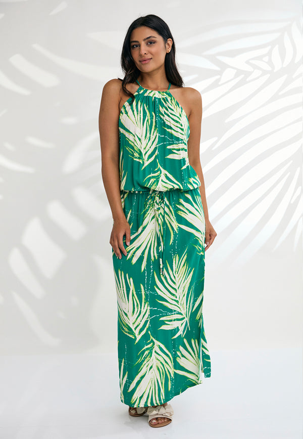 Indii Breeze Susan Halter Maxi Dress - Maui Green