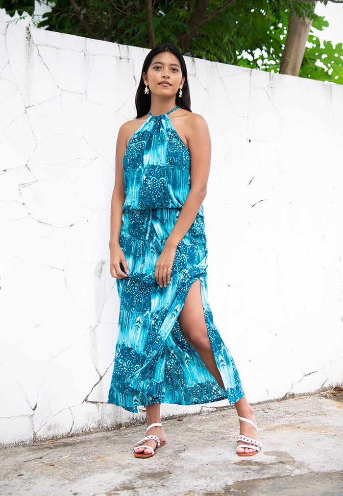 Indii Breeze Susan Halter Maxi Dress - Dove Blue