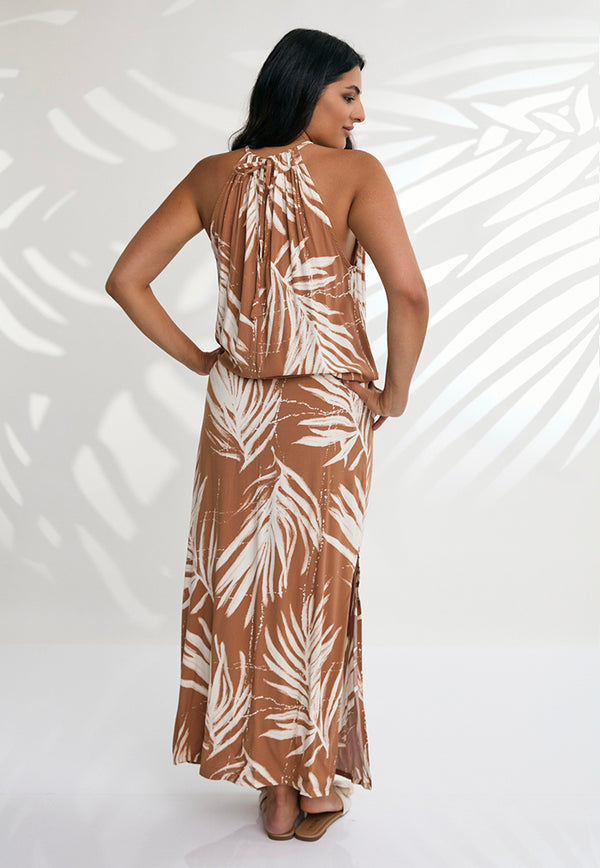 Indii Breeze Susan Halter Maxi Dress - Maui Beige