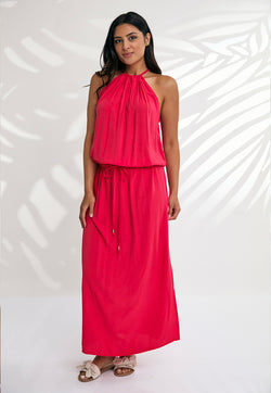 Indii Breeze Susan Halter Maxi Dress - Watermelon