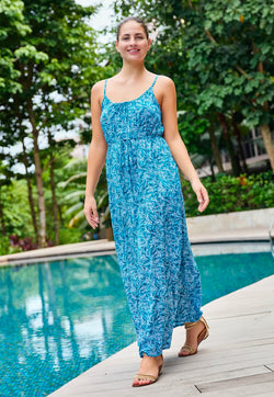 Indii Breeze Cami Plain Maxi Dress with Belt - Blooming Blue