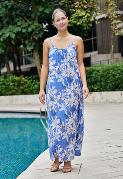 Indii Breeze Cami Plain Maxi Dress with Belt - Butterfly Blue