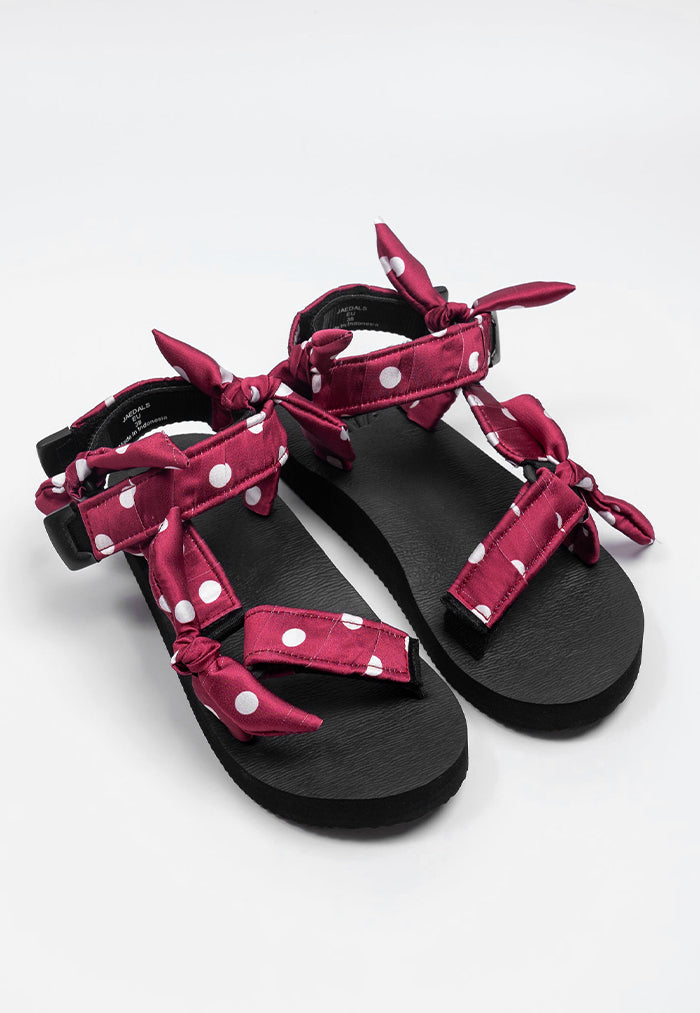 White Polka Dotty on Red Jaedals